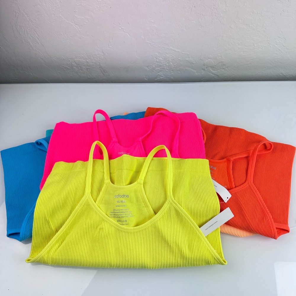 Ododos Tank Top Knit Shirt Ribbed Texture Workout Athletic Neon Bold Vibrant SET